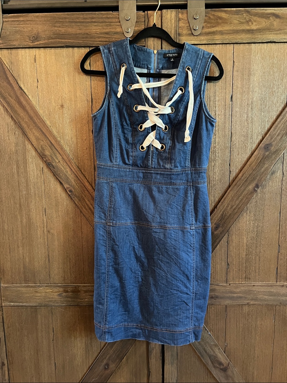 Etcetera Blue Denim Lace-Up Mini Dress with White Cord